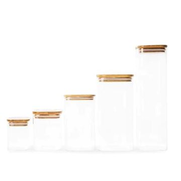 Fine Living Food Storage Pristine Bamboo Lid Glass Jar S W8Xh15Cm