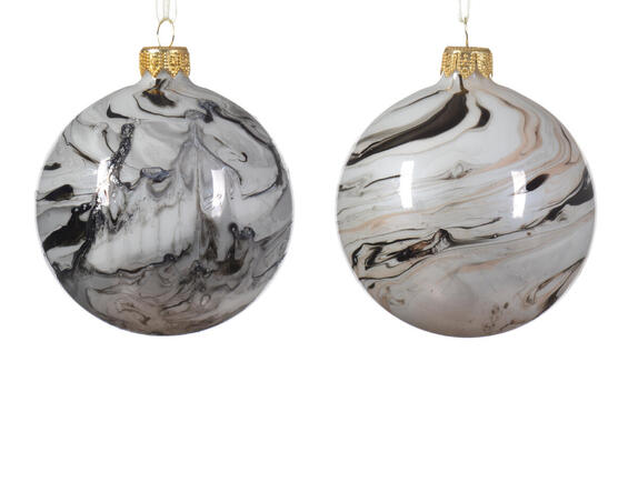 Assorted Bauble Christmas Decorations Marble Look 2 Piece  8x8cm