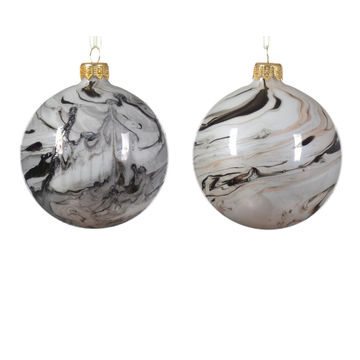 Assorted Bauble Christmas Decorations Marble Look 2 Piece  8x8cm
