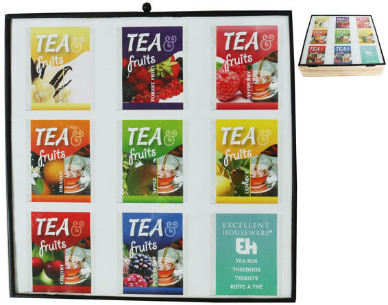 Kitchen Tea Box Wood 9 Comp 24.5X24X6.5Cm