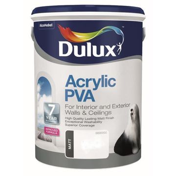 Wall Paint Interior/Exterior Acrylic PVA Matt DULUX Brilliant White 5l
