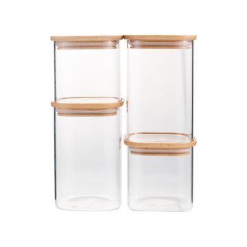 Delinia Stackable Glass Container Set Of 4 With Beech Lids W11 X D11 X H10 And 15.7Cm