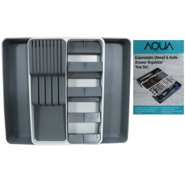 Kitchen Expandable Utensils&Knife Drawer Tray Grey