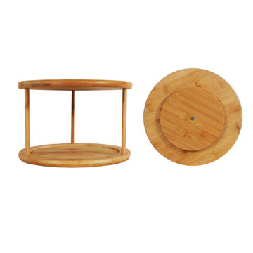 Kitchen Multifunctional Lazy Susan Bamboo 2 Tier Tray 26X18Cm
