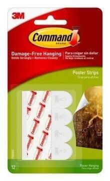 Poster strips sml damage-free hanging 12 strips command 3M