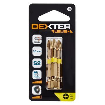 Set Of 3 Bits Torsion Dexter Pro Ph1/2/3 50Mm