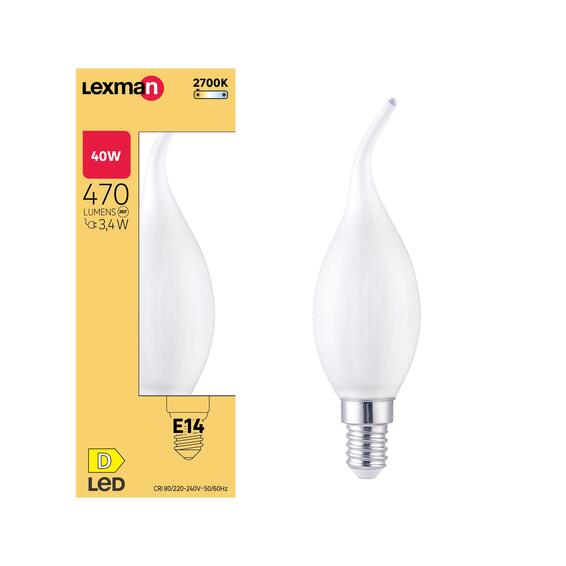 Lexman led filament light bulb cf35 e14 3.4w 470lm warm white milky