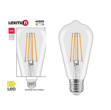 Lexman led filament light bulb st64 e27 3.4w cool white clear