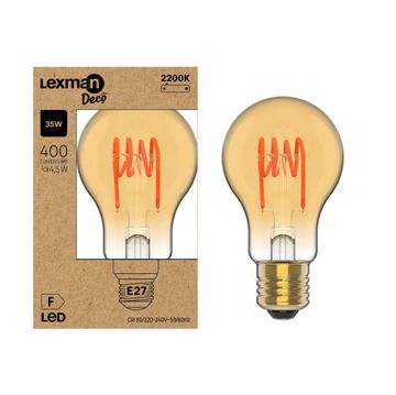Led filament light bulb a60 e27 4.5w 400lm amber spiral cb lexman