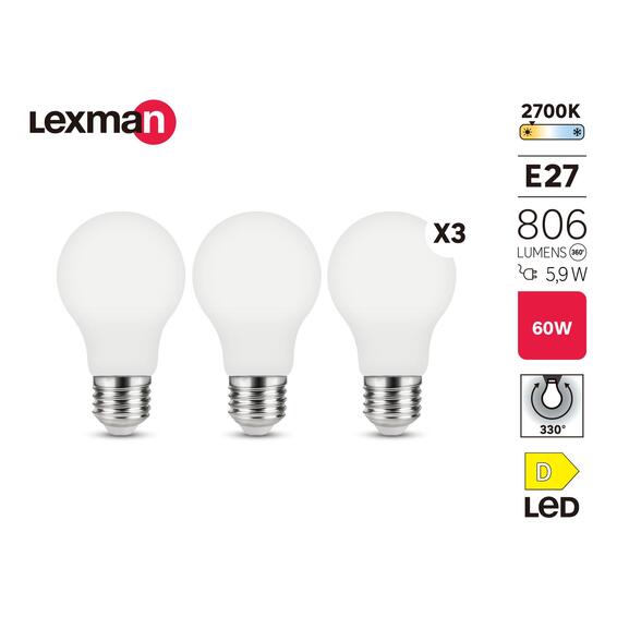 Lexman A60 E27 3 LED General Light Bulb Warm White 5.9W | LEROY MERLIN ...