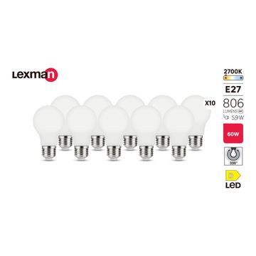 Lexman new23-setof10 filament light bulb a60milky e27 5.9w warm white