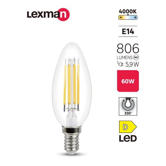 Lexman led filament light bulb c35 clear e14 5.9w 