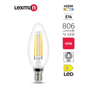 Lexman led filament light bulb c35 clear e14 5.9w 