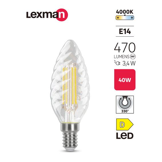 Lexman led filament light bulb c35 clear e14 3.4w cool white
