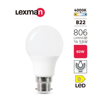Lexman led light bulb a60 b22 5.9w cool white
