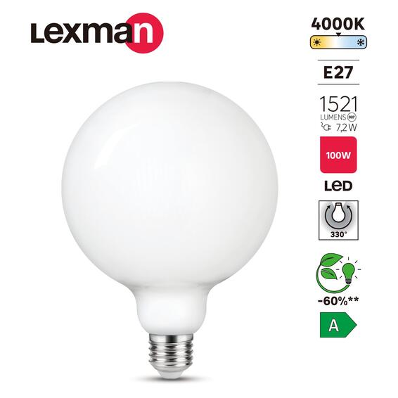 New23-led g125 milky e27 7.2w1521lm 4000k330d 50000h class a cb lxm
