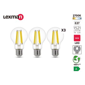 New23-setof3 fil clear a60 e27 1521lm 2700k class a 50000h cb lx