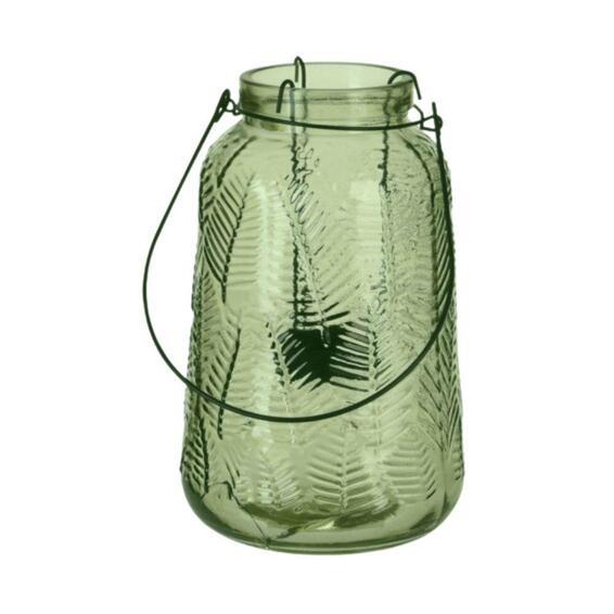 GLASS TEA-LIGHT HOLDER WITH METAL HANDLE