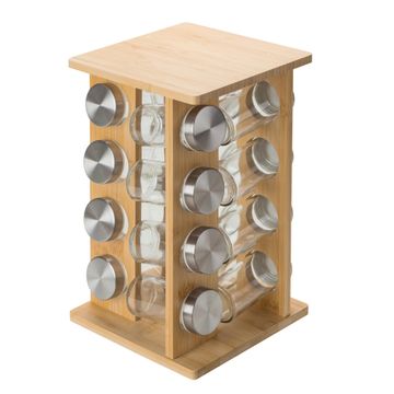Delinia Spice Rack with 16 Glass Spice Jars  Bamboo W17.5Xd17.5Xh30Cm