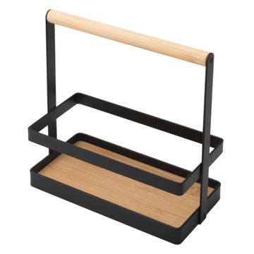 Delinia Cutlery And Condiment Caddy Bamboo And Black Metal W20Xd10Xh19.8Cm