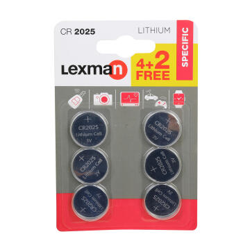 Battery CR2025 LEXMAN lithium 6 pack