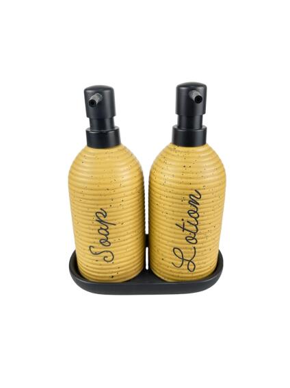 Soap Dispenser 2pc and Tray Ochre 