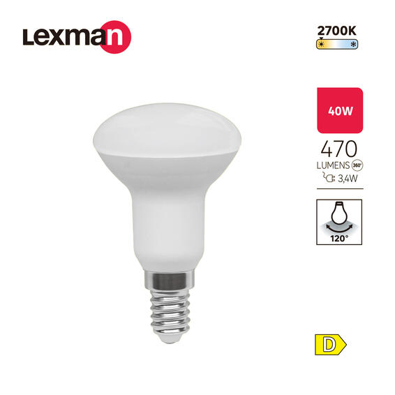 Lexman led bulb r50 e14 3.4w 470lm ww 120d 2