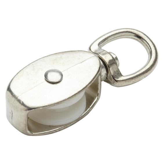 Swivel pulley with pivoting eye nickel plated 30mm 45kg for 8mm cord standers