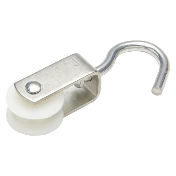 Hoist pulley with rotating hook nylon wheel 25mm 10kg for 6mm cord standers