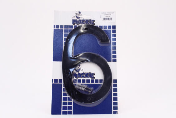 Number 6 plastic sign black mackie 200mm