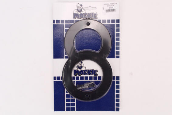 Number 8 plastic sign black mackie 200mm