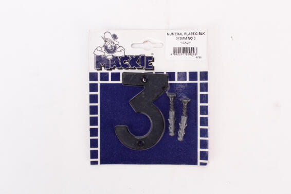 Number 3 plastic sign black mackie 75mm
