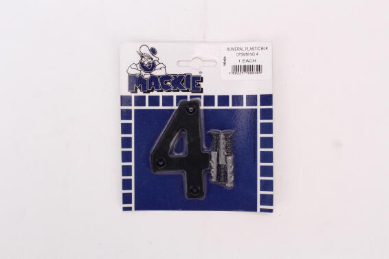 Number 4 plastic sign black mackie 75mm