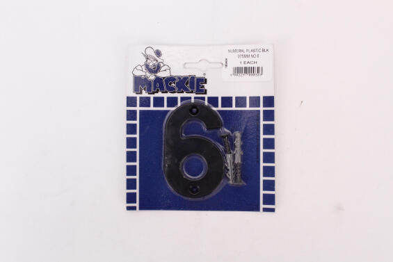 Number 6 plastic sign black mackie 75mm
