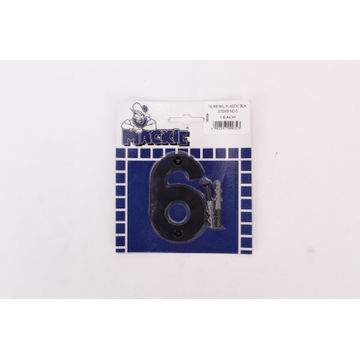 Number 6 plastic sign black mackie 75mm