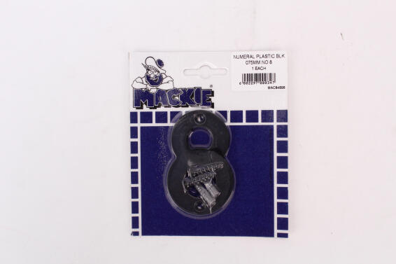 Number 8 plastic sign black mackie 75mm