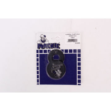 Number 8 plastic sign black mackie 75mm