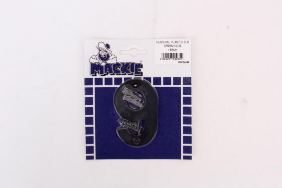 Number 9 plastic sign black mackie 75mm