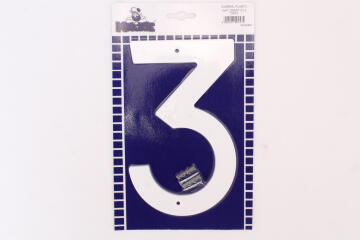 Number 3 plastic sign white mackie 200mm