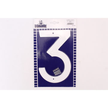 Number 3 plastic sign white mackie 200mm