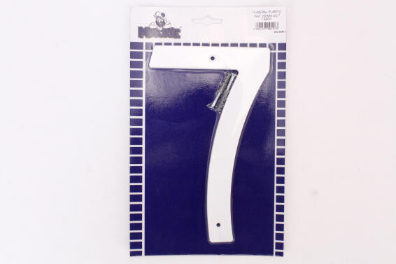 Number 7 white plastic sign 200mm mackie