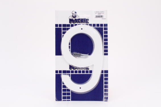 Number 9 plastic sign white 200mm mackie