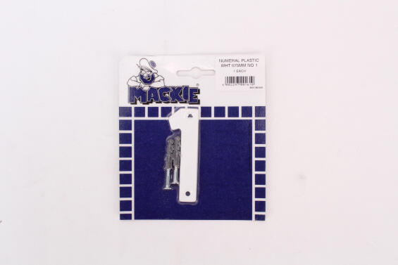 Number 1 plastic sign white mackie 75mm