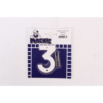 Number 3 plastic sign white mackie 75mm