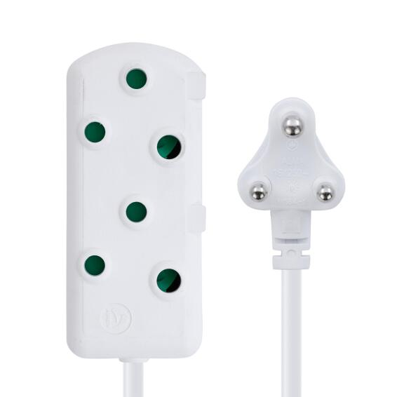 Switched Light Duty SBS Extension Cords 2 X 10A Socket 5M - White.