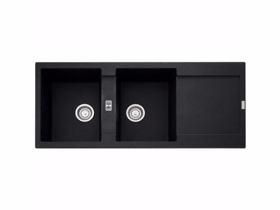 Franke Maris mrg 621 116 Quartz and Resin Comp Double Bowl Kitchen Sink with Single Drainer Black L116cm x W50cm