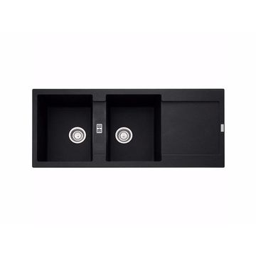 Franke Maris mrg 621 116 Quartz and Resin Comp Double Bowl Kitchen Sink with Single Drainer Black L116cm x W50cm