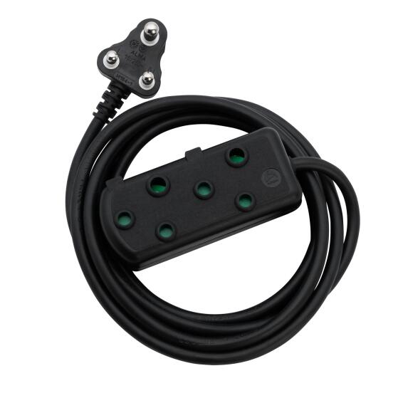 Switched Heavy Duty SBS Extension Cords 2 X 10A Socket 5M - Black