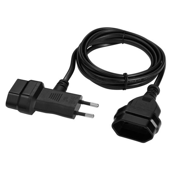 Switched Easy Cable Extender 2Pin Euro to T Shape AC 2Pin Euro Socket Black 2M