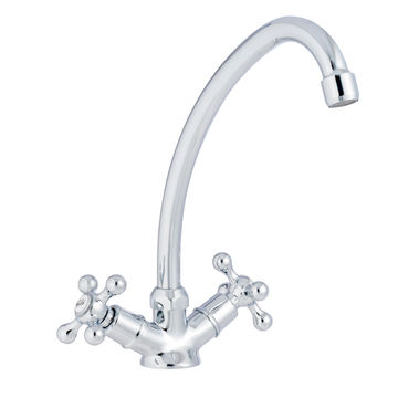Delinia Mauna Twin Lever  Kitchen Mixer Tap Chrome H26Cm Spout Reach 27Cm